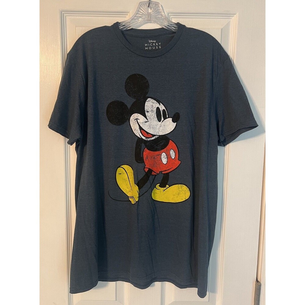 Disney Mickey Mouse Graphic T-Shirt Mens Large Blue Grey Classic Pose Boxy Fit